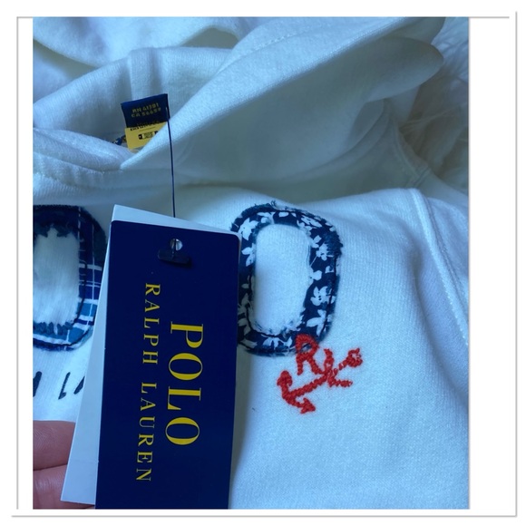 NWT Polo Ralph Lauren Logo Fleece Hoodie Dress White Blue Size 3T - Picture 3 of 6